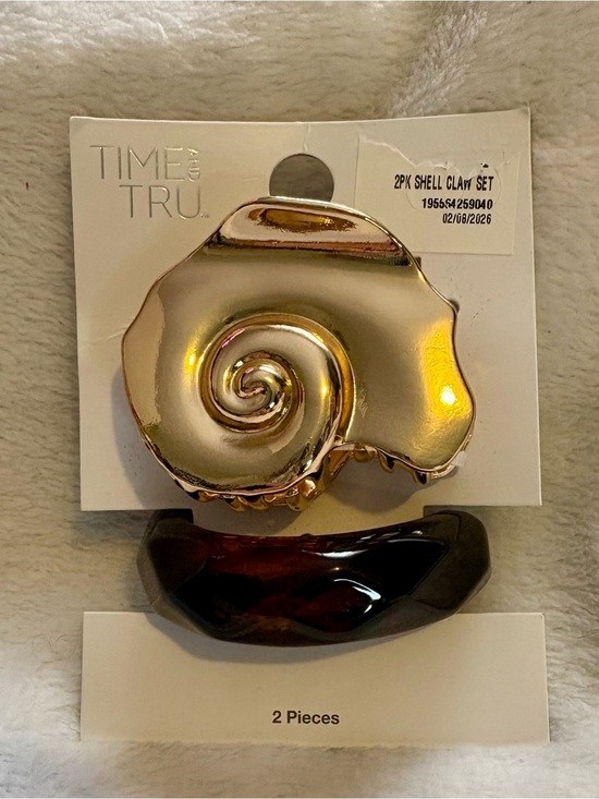 Time and Tru Accessories - 2PK Resin Pony Cuff Hair Claw Duo - Gold & Brown